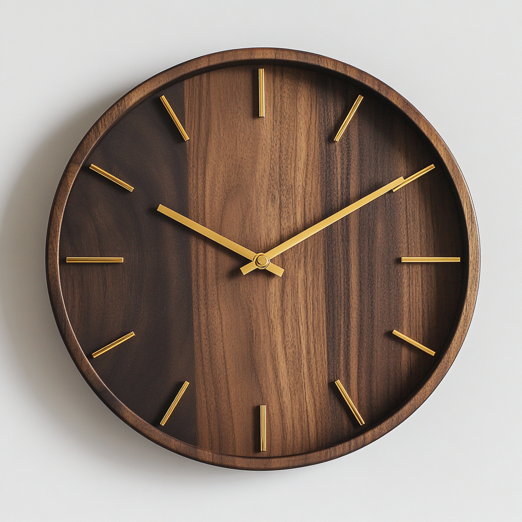 Frobk 12-Inch Solid Black Walnut Wall Clock - Minimalist No-Number Design - Silent Non-Ticking Sweep Quartz Movement - Gold Hands - Modern Home & Office Decor